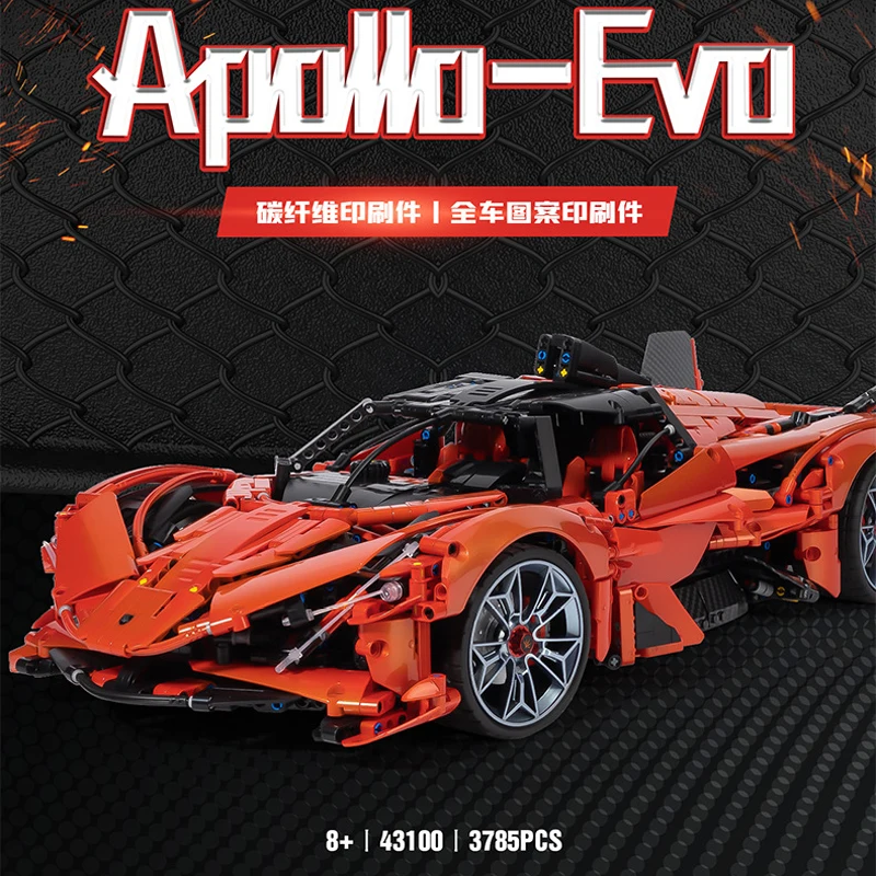 3785pcs 1:8 MOC Technical Remote Control Sports Car Apollo EVO Building Blocks Bricks Model Toys for Boys Christmas Gift Set