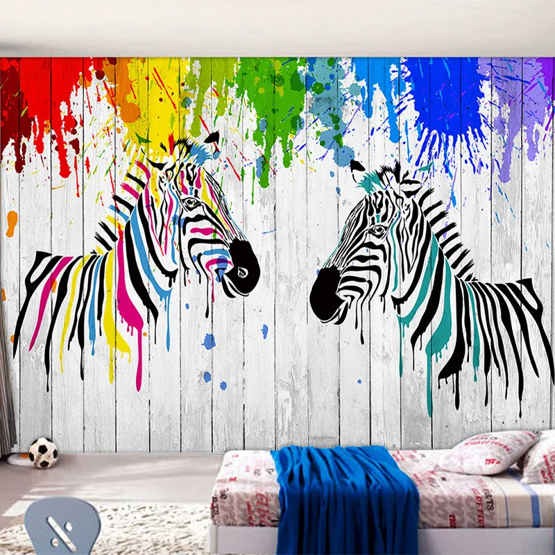 Customized Colorful Zebra Graffiti Wallpaper Personalized Modern Fashion Living Room Sofa Kid Room 3D Mural bedroom restaurant