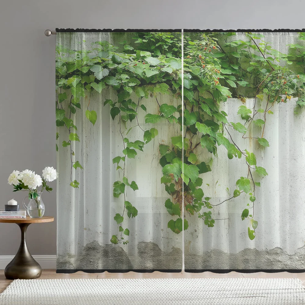2Pcs White Wall And Ivy Print Home Decoration Window Screens Suitable For Coffee Shops, Restaurants, Bedrooms