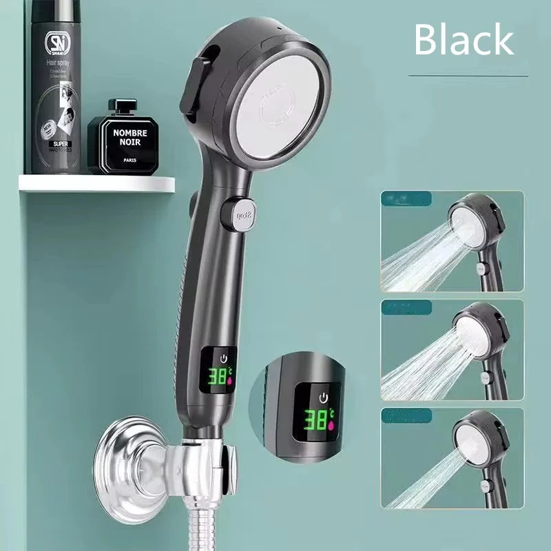 High Pressure Handheld Shower Head | 4-Speed Adjustable Water-Saving Bathroom Sprayer with LED Digital Temperature Display