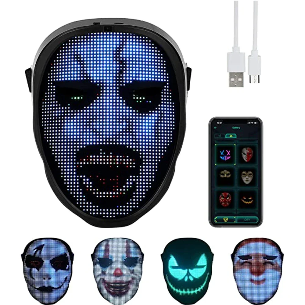 

Halloween Light Up Mask with LED Screen APP Controlled Full Color LED Face Changing Luminous Mask Support DIY Image