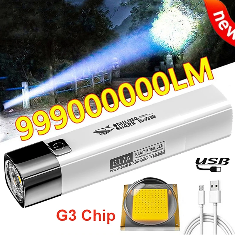 Portable 2 IN 1 990000LM Ultra Bright G3 Tactical LED Flashlight Torch Light Outdoor Lamp Camping Tactics Flash USB Rechargeable