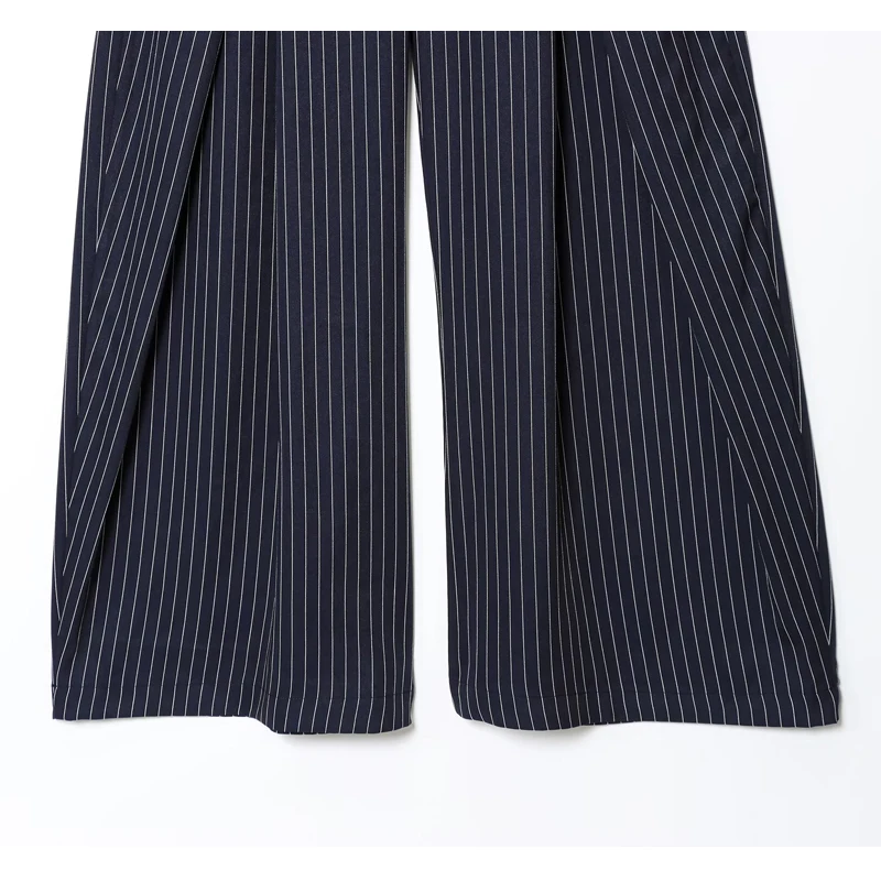 Celana Baggy Bergaris MUJER Celana Kasual Wanita Pinggang Tinggi untuk Wanita Celana Wanita Kaki Lebar Berlipat Celana Panjang Wanita Retro Streetwear