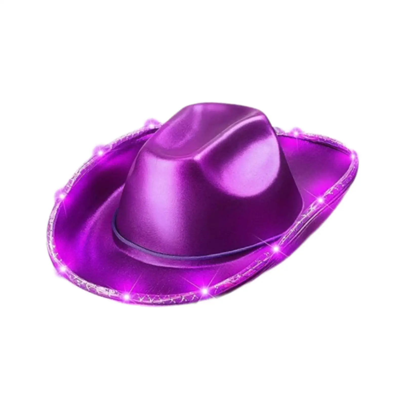Ilumine o chapéu de cowboy vestir-se acessórios de fantasia perolados brilham LED de aba larga