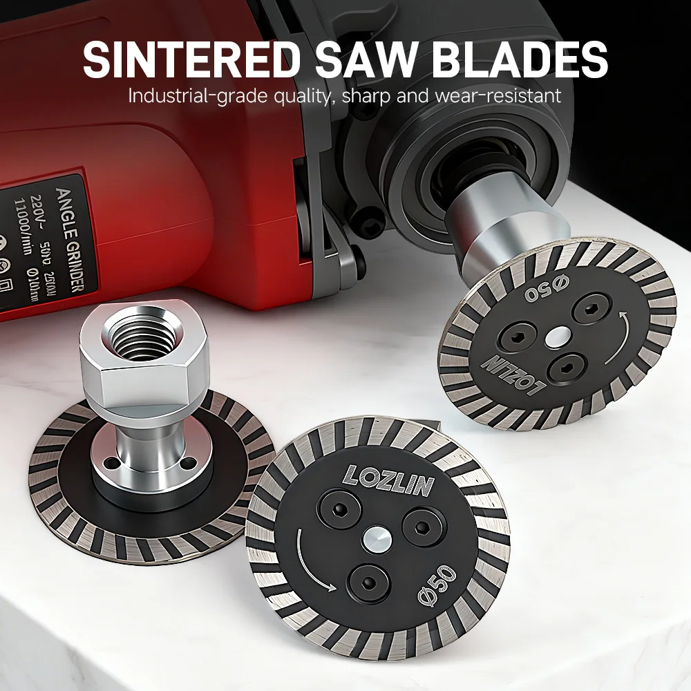 LOZLIN 50mm Mini Diamond Cutting Disc Diamond Saw Blade Turbo Cutting Wheel with Removable Flange 5/8-11 Thread for Angle Grinder Granite Marble Stone Tile Glass Concrete Engraving Carving Grinding Cutting Tool Accessories