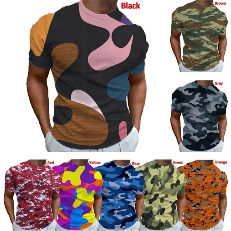 

Men's Fashion Summer T-Shirt Short Sleeve Shirt Personality O Neck Slim Camouflage T Shrit Plus Size 100-4XL Camping Tops Tees