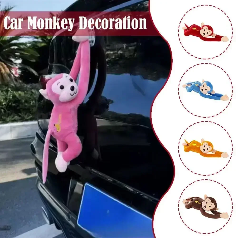 NEW Long-Armed Monkey Decor With Suctio Adorable Hanging Wind-Braving Monkey Plush Figurines Car Tail Window Interior Accessory