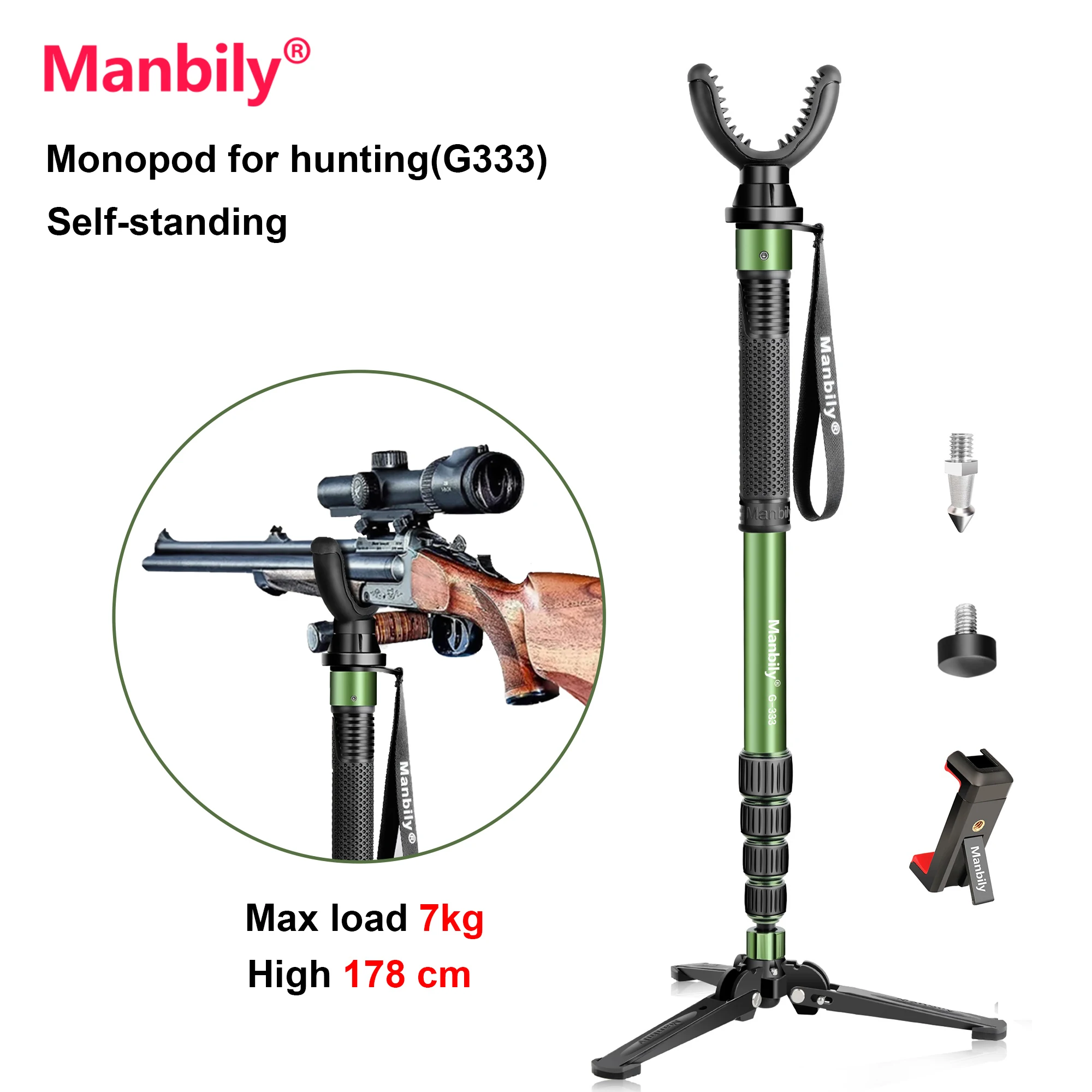 

Manbily V-Yoke Lightweight Monopod For Hunting Shooting Sticks Rifle Tactical Tripods Telescope Accessories with Shoulder Strap