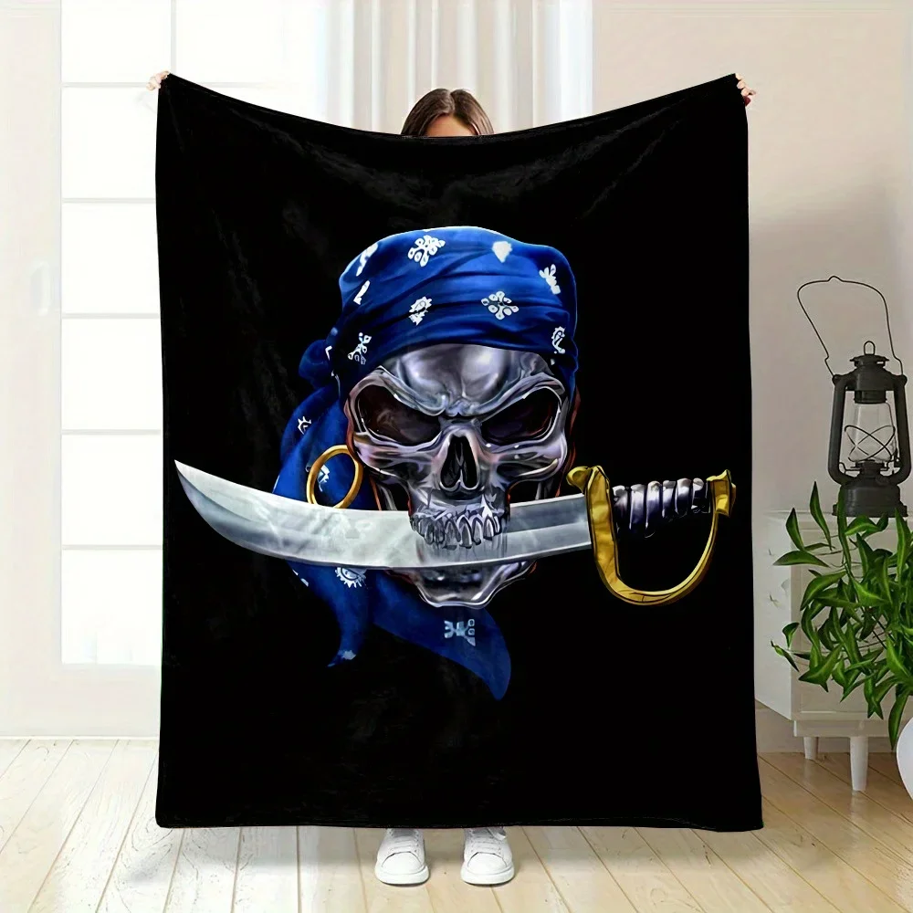 

PirateThemed Blanket with Skull and Sword Design for Sofa Bed Decorative Use
