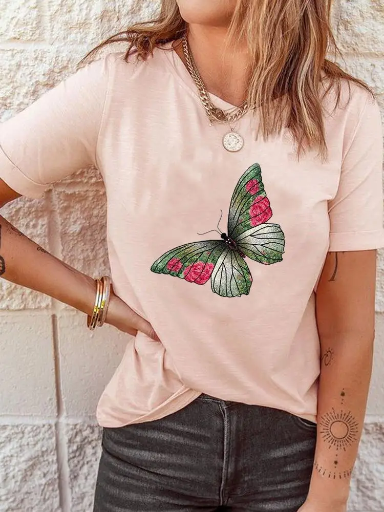 

Clothes Ladies Casual Fashion Clothing Women Female Butterfly Sweet 90s Short Sleeve T Graphic Tee Print T-shirts