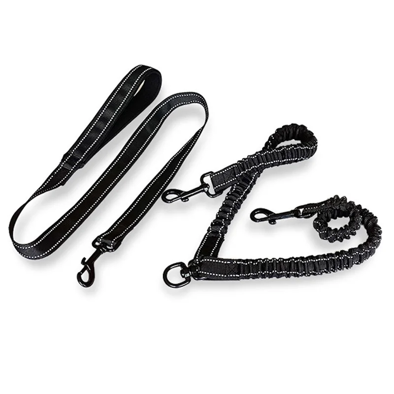 Dual Leash for Two Dogs with Elastic Buffer, Reflective Leash, Dog Walking Leash, Double Dog Harness