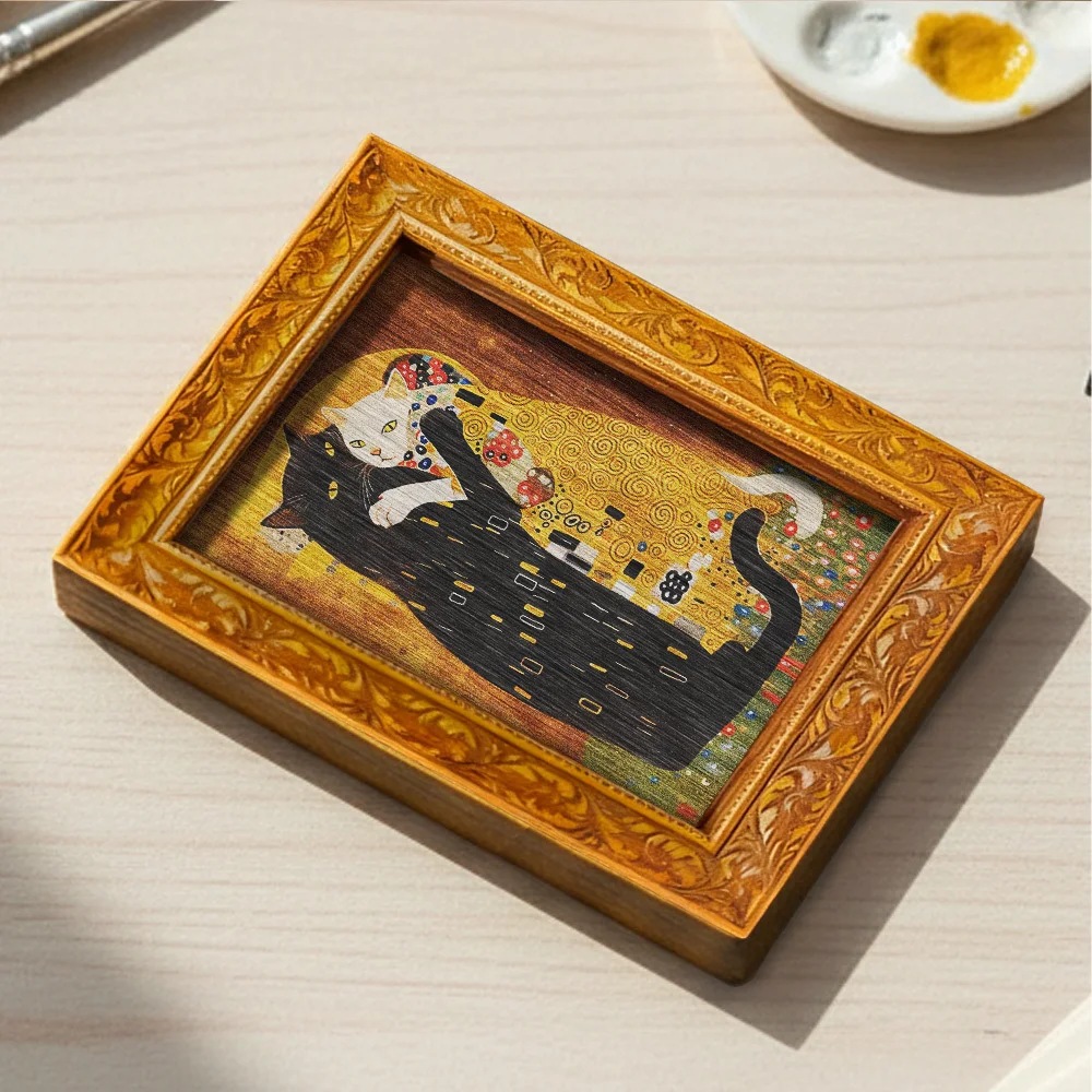 The Kiss Cats Kühlschrankmagnet, Vintage gerahmte Magnetkunst für Küche, Kühlschrank und Heimdekoration, einzigartiges Geschenk für Katzenliebhaber – Detail 6