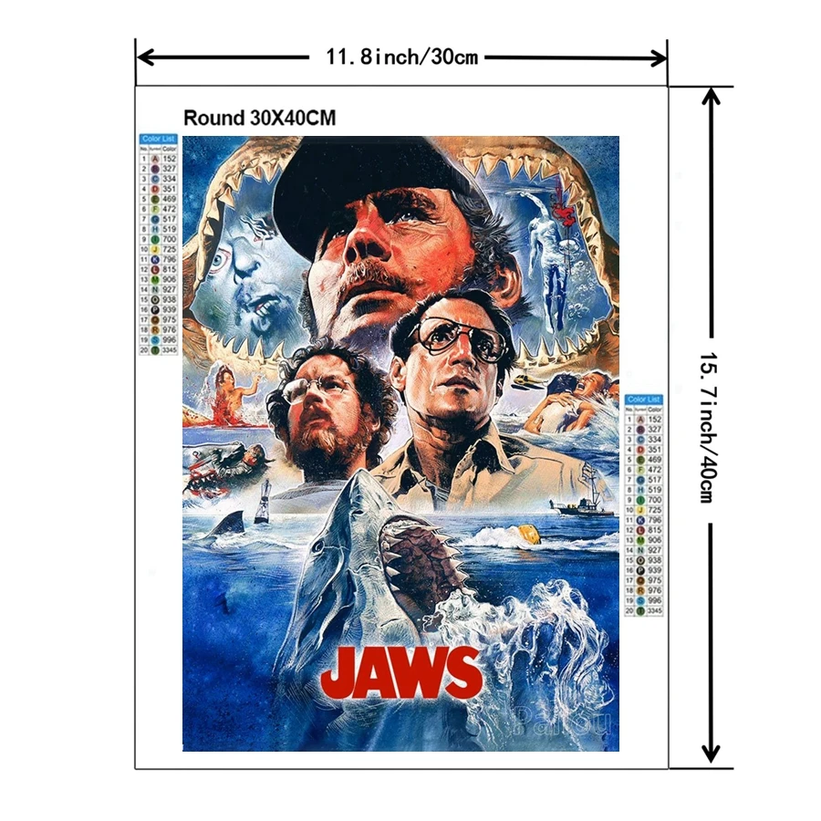 Steven Spielberg Classic Jaws Movie Diamond painting Horror Shark Handmade Cross Stitch Poster Wall Picture For Living Decor