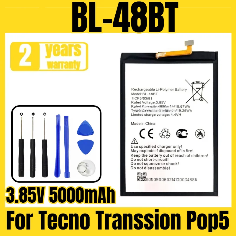 

Suitable for Tecno Transsion Pop5 battery BL-48BT mobile phone battery, new large capacity, free tool 3.85V 5000mAh
