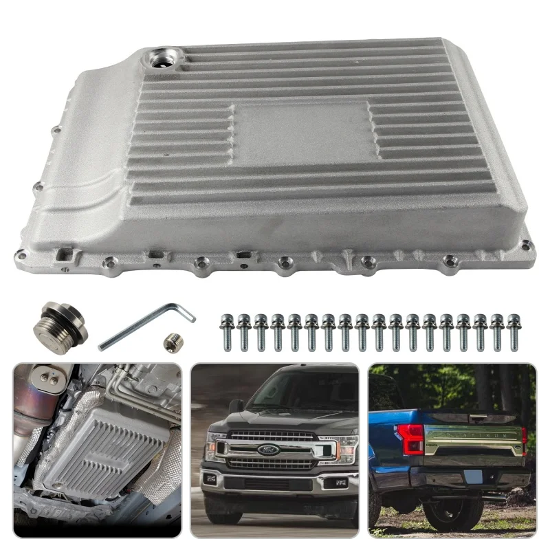 Black/Silver Heavy Duty Black Cast Aluminum 10R80 Transmission Oil Pan For 2017-2026 Ford F-150 5.0L 3.5L 2.7L 3.3L 3.0L V6 V8