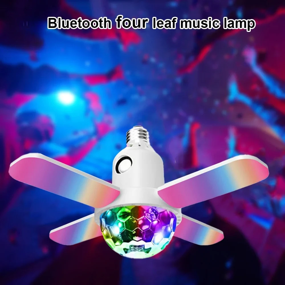 E27 LED Bulb Fan Four-leaf Blade Music Lamp Bluetooth Speaker Foldable LED Light Bulb Ceiling Light With Remote Controller