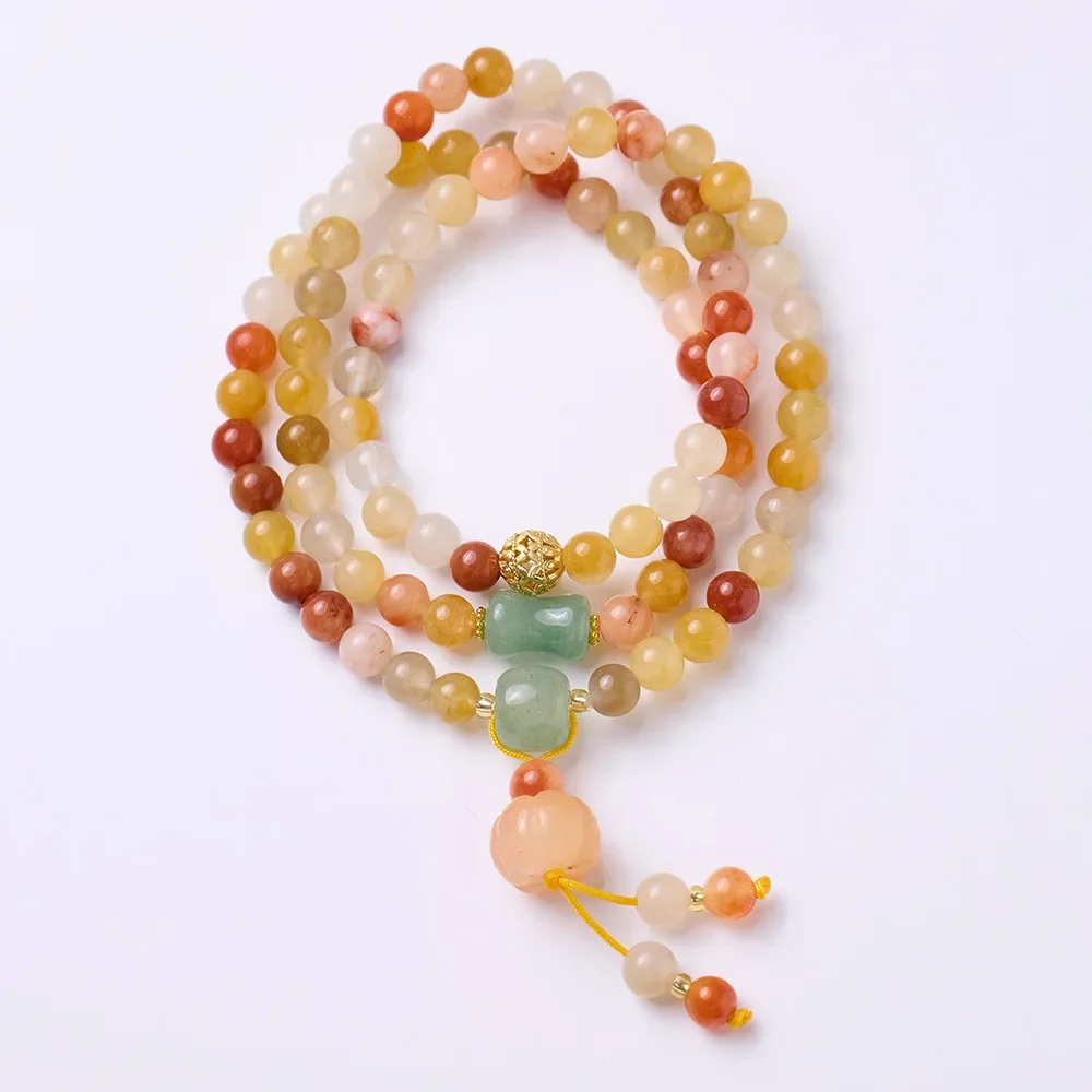 

Three-Strand Natural Jade Pumpkin Bracelet with Golden Thread for Women Causal Jewelry with Cloud and Tassel Pendant Accessories