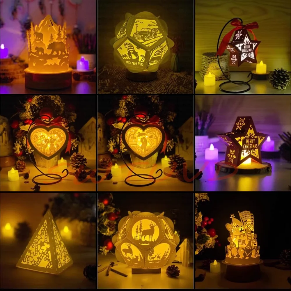 

110+ 3D Paper Sculpture Light Vector Drawings for CNC Laser Cutting Western Festivals Christmas Sock Lantern SVG Pentagon