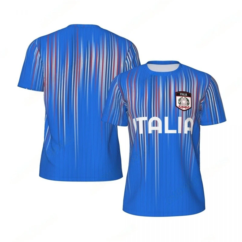 Fashion Italia Flag Graphic Football T Shirts For Men Trend Summer 3D National Emblem Printed T-shirts Loose Quick Dry Tees Tops