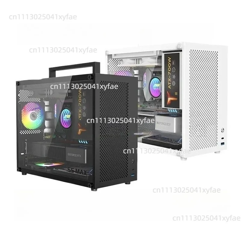S5MAX 화이트 PC 케이스, MATX / 미니 ITX 미드 타워 섀시, SFX PSU, 강화유리 측면 패널, 빈 데스크탑 컴퓨터 케이스