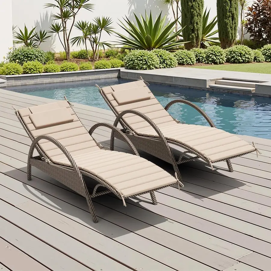 

Chaise Lounge Cushion Outdoor Set of 2, Foldable Waterproof Pool Lounge Chair Cushions with Straps, Lounger Cushions for Outdoor