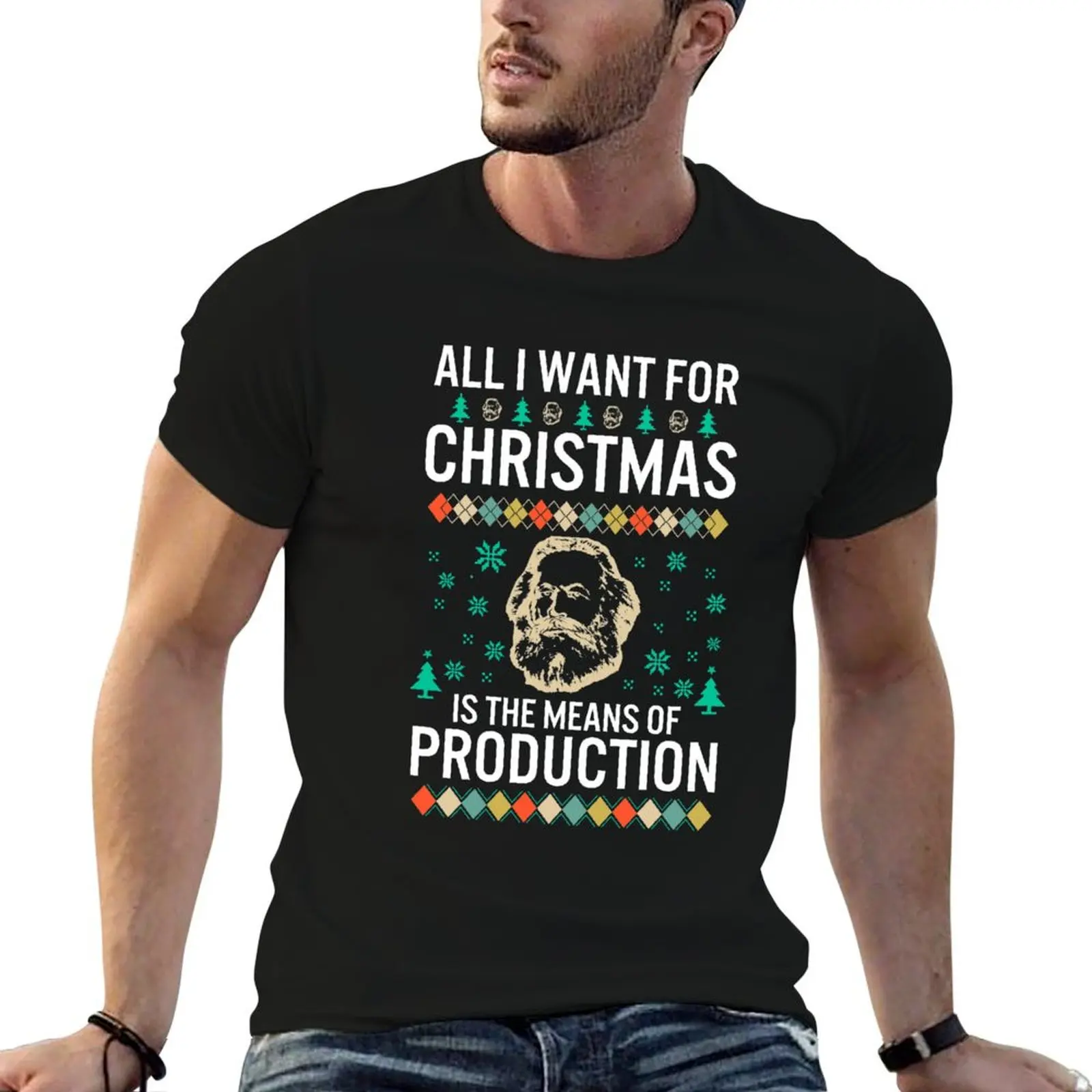 Karl Marx Christmas Red Ugly Sweater All I Want For Xmas Is The Means Of Production Gift T-Shirt