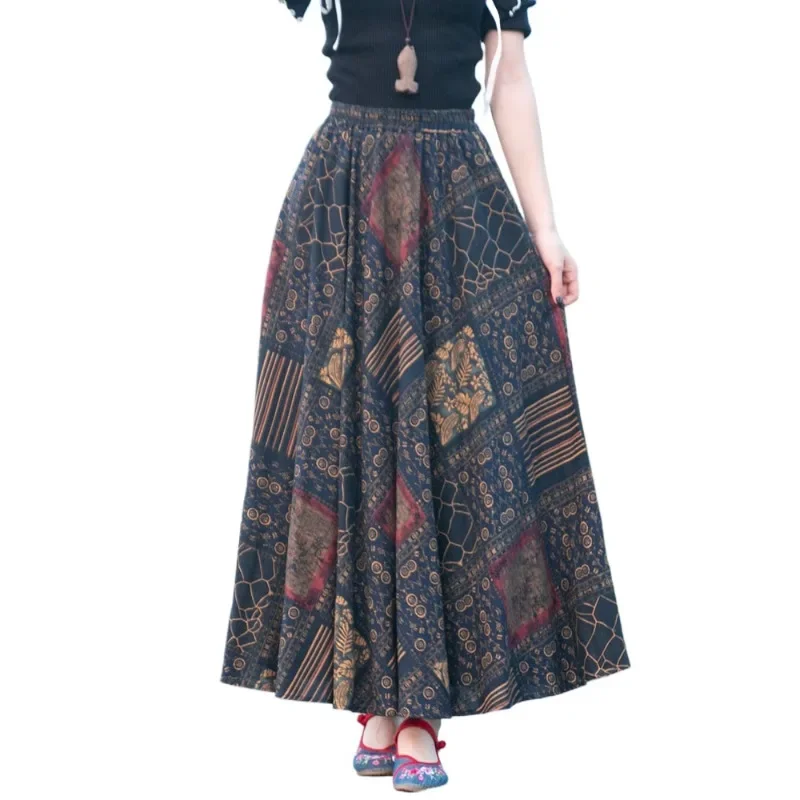 

Cotton Linen Skirts for Women Fashion Casual Bohemian Y2k Print Long Skirt Summer Vintage Maxi Bottom Saias Woman Clothes Faldas