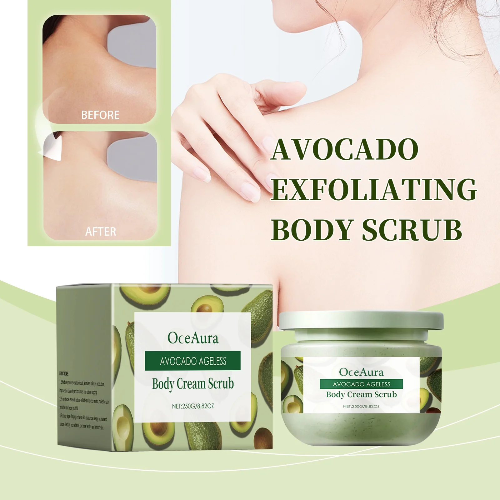 

Скраб для тела с авокадо, отшелушивающий, очищающий омертвевшую кожу, восстанавливающий, увлажняющий, для смягчения, уход за кожей, естественная формула