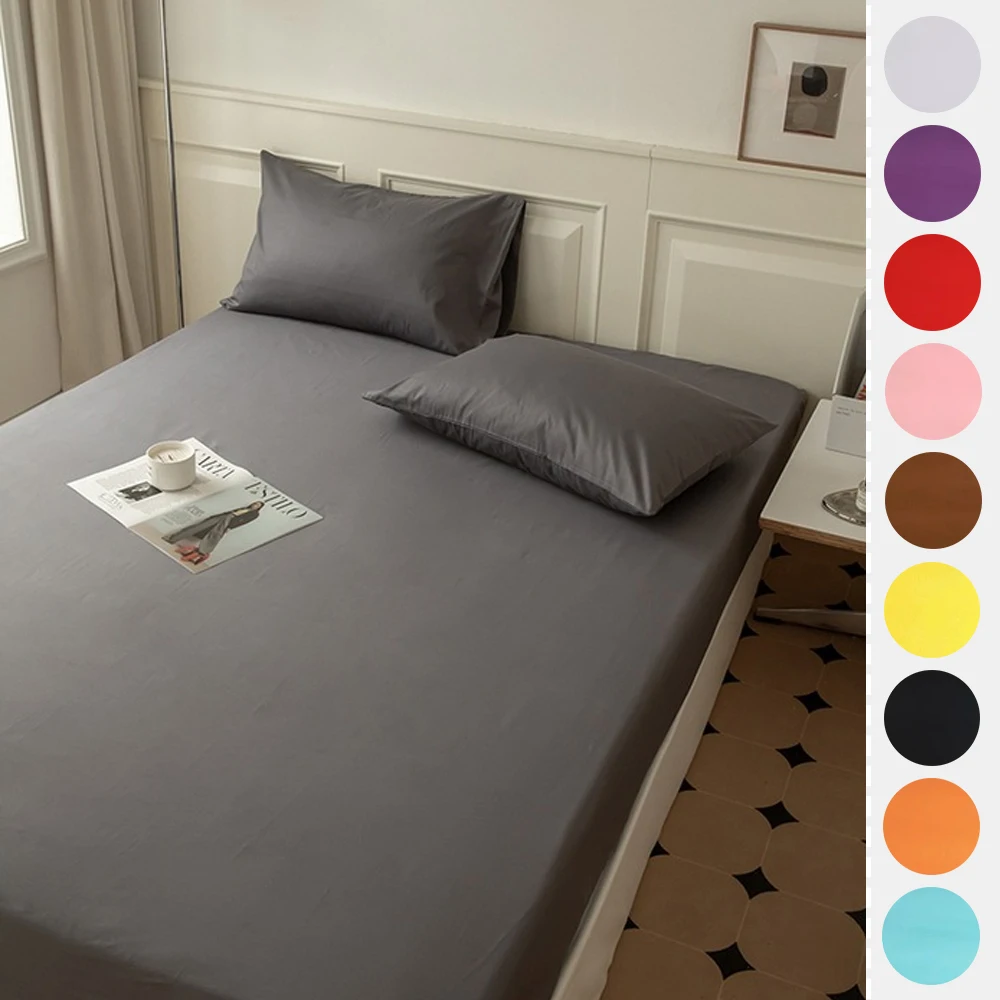 

150/180/200cm Multi-color Bed Sheet Single Non-slip Fixed Bed Cover Simmons Dust Protection Bed Hats Drap-housse de couleur unie