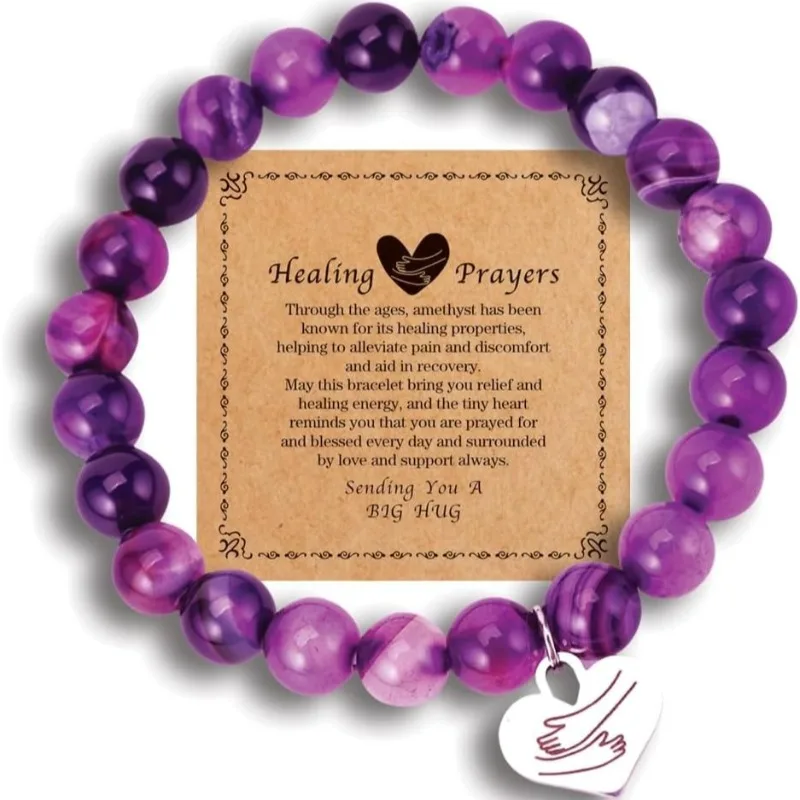 Encouragement Healing gifts,Inspirate Natural Stone Amethyst Bracelet for Women Those Facing Illness or Anxiety to Get Well Soon