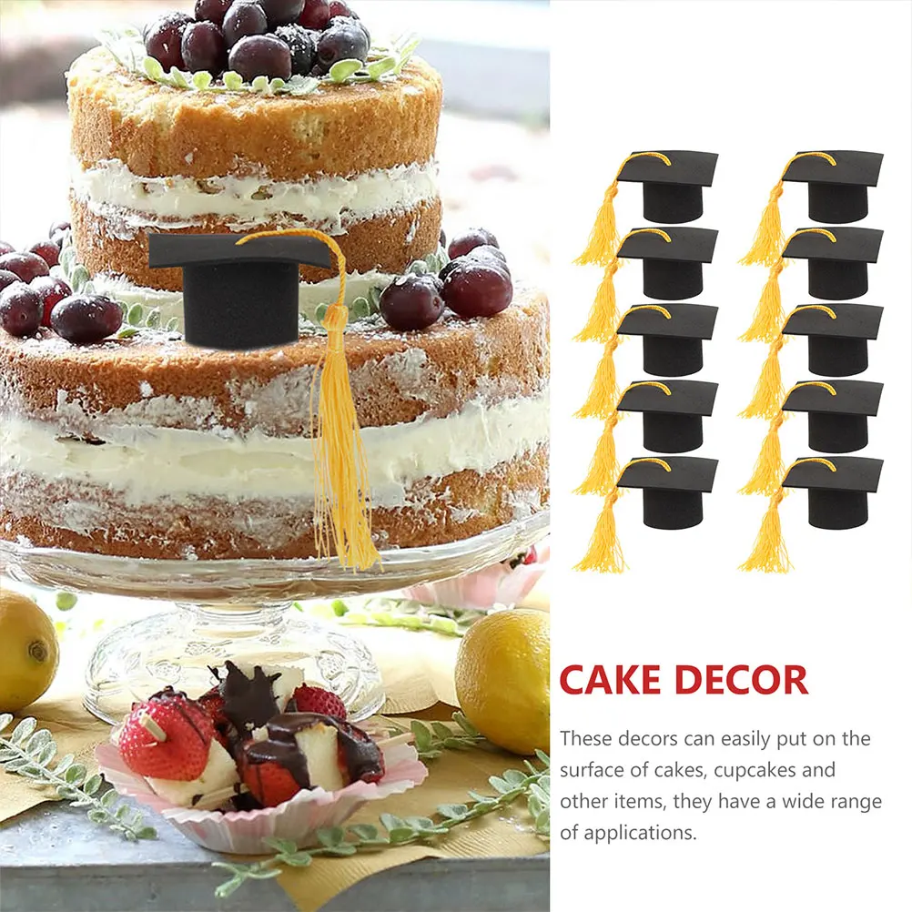 

12pcs Graduation Cap Cake Decorations Bachelor's Hat Ornaments Cupcake Toppers Grad Cap Dessert Decor Party Cake for Desserts