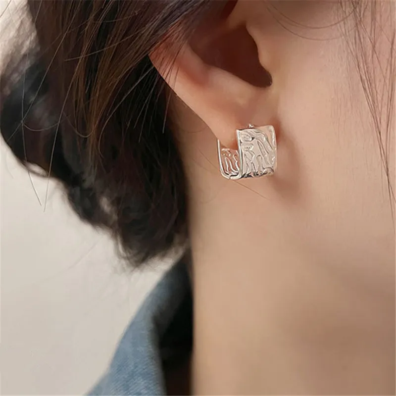 925 Silver Needle Square Hoop Earrings for Women ExquisiteGeometric Huggies pulseras mujer eh1130