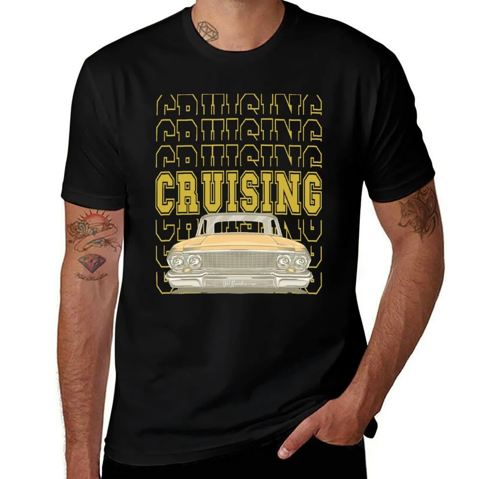 

Футболка Cruising the Impala Lowrider Word Art, мужские футболки для мужчин, мужские винтажные футболки с графическим рисунком