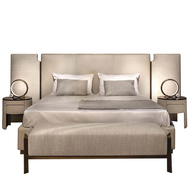 

Italian Rugiano Master Bedroom Wide-Screen Bed With Designer Adjustable Headboard And Soft Upholstery Furniture