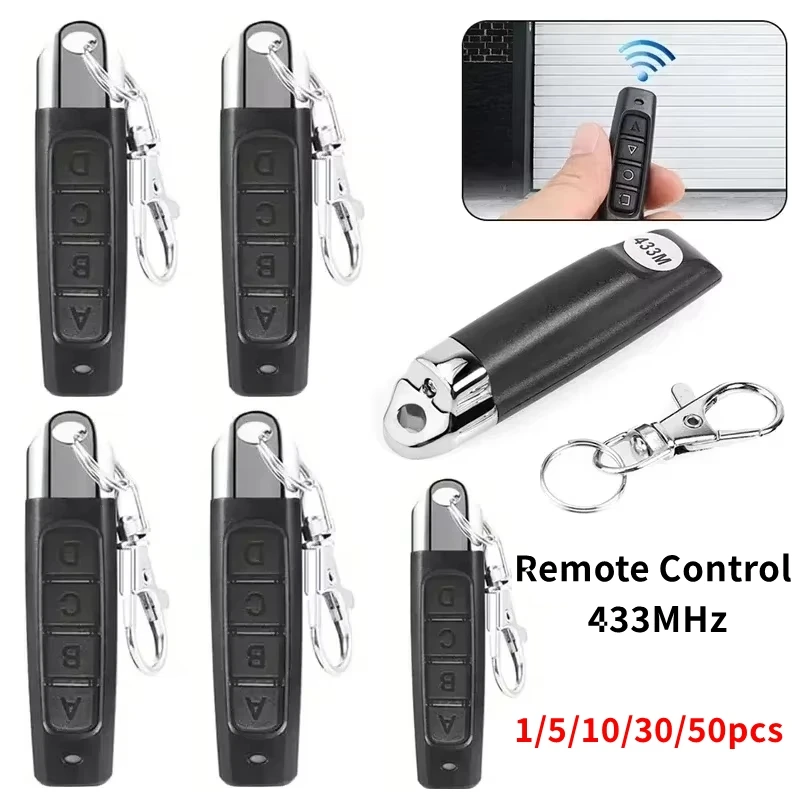 50-10PCS Remote Control 433MHz Car Key Garage Door Gate Opener Remote Control Duplicator Clone Cloning Code 4-Button Transmitter