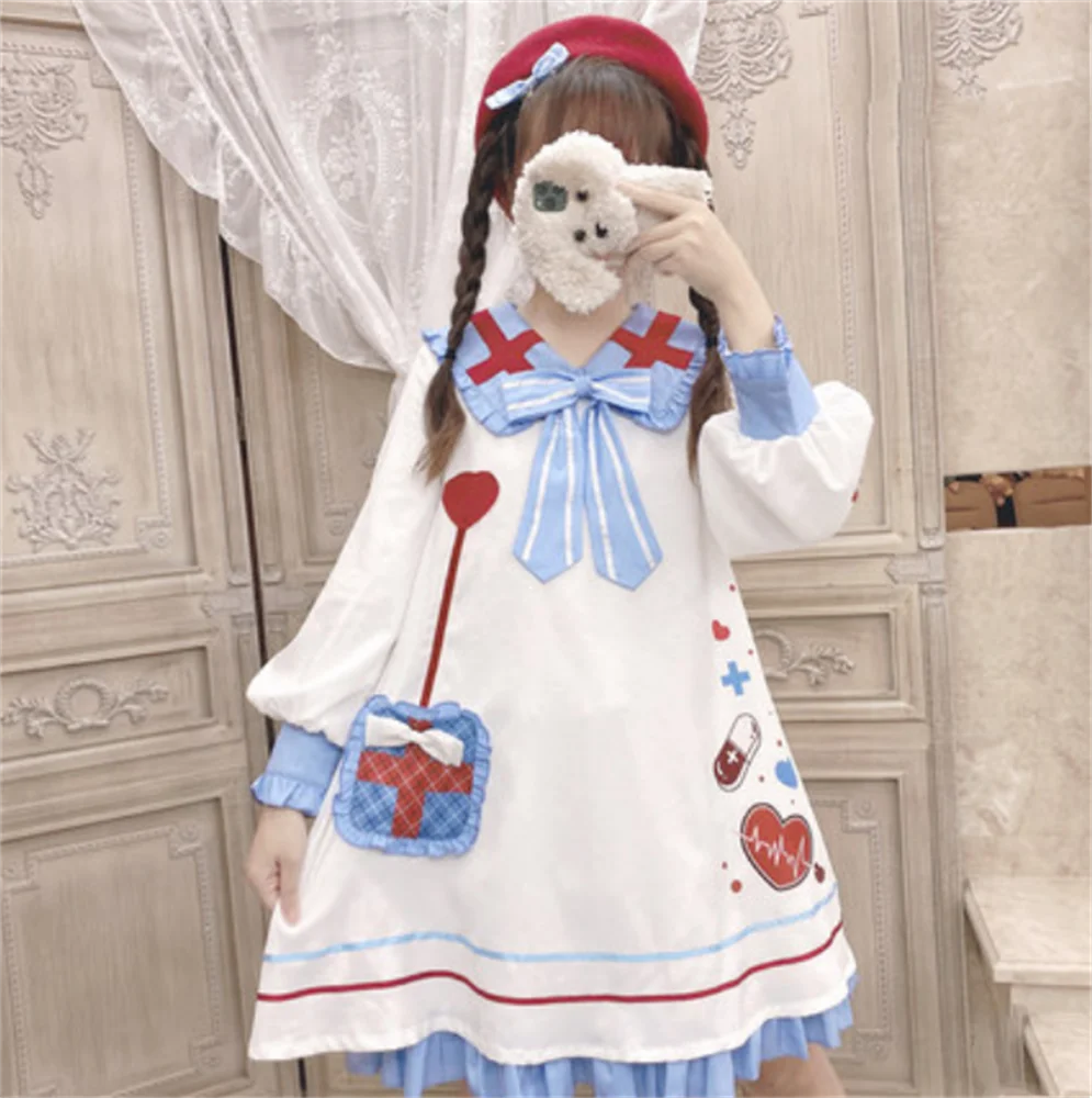 

Palace Princess Sweet Lolita Dress Retro Sailor Collar Falbala High Waist Victorian Dress Kawaii Girl Gothic Lolita Op Loli Cos