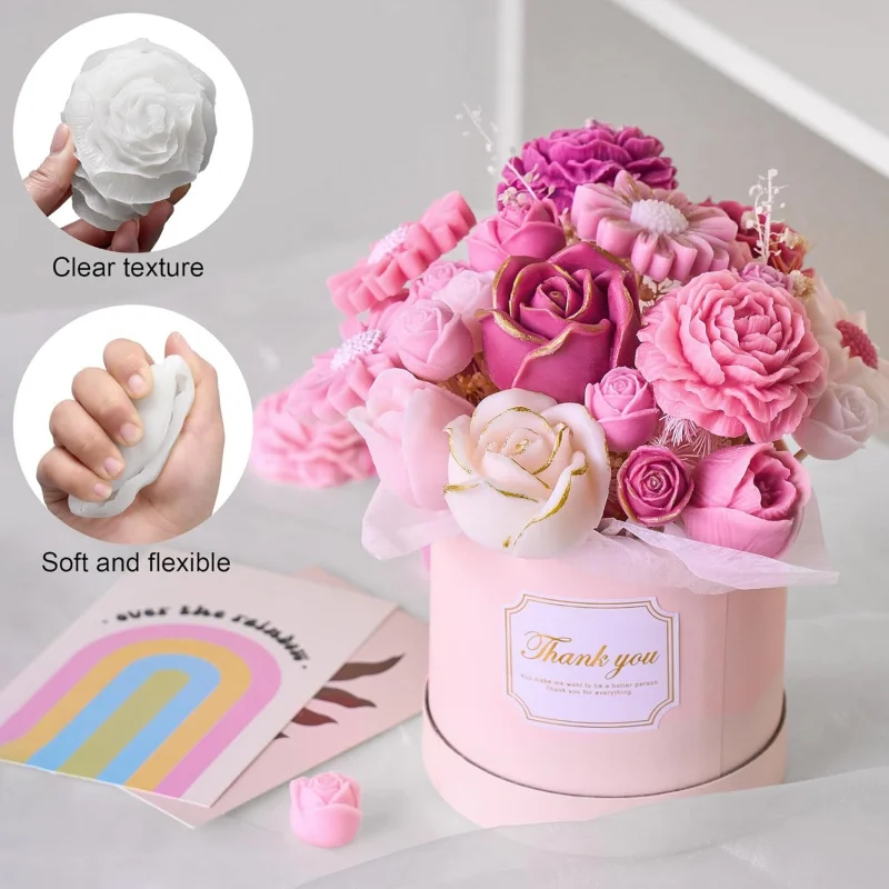 5Flower Candle Mold Set，3D Floral silicone candle mold，Used for candle making，Daisy、Peony、Rose、Tulip flower mold view 6