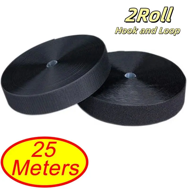 Sewable Hook Loop Strap 2 Rolls Pack, 25 Meters Each Roll Fabric Fastening Tape, Multi Width 16-38mm for Garment DIY & Household
