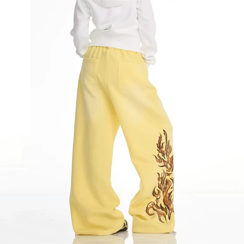 Y2K-pantalones de pierna ancha con estampado de llama para mujer, ropa de calle americana, pantalones informales sueltos, Pantalones rectos que combinan con todo de Hip Hop, Otoño e Invierno