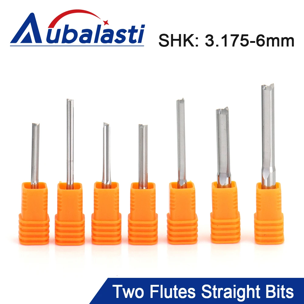 

Aubalasti 5Pcs Milling Cutters Tungsten Carbide Two Flutes Straight Bits 3.175/4/6mm End Mills MDF Plywood CNC Router Bit