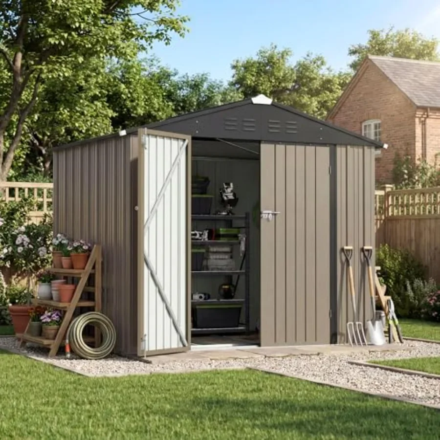 Outdoor storage with floor frame for feet, metal garden s