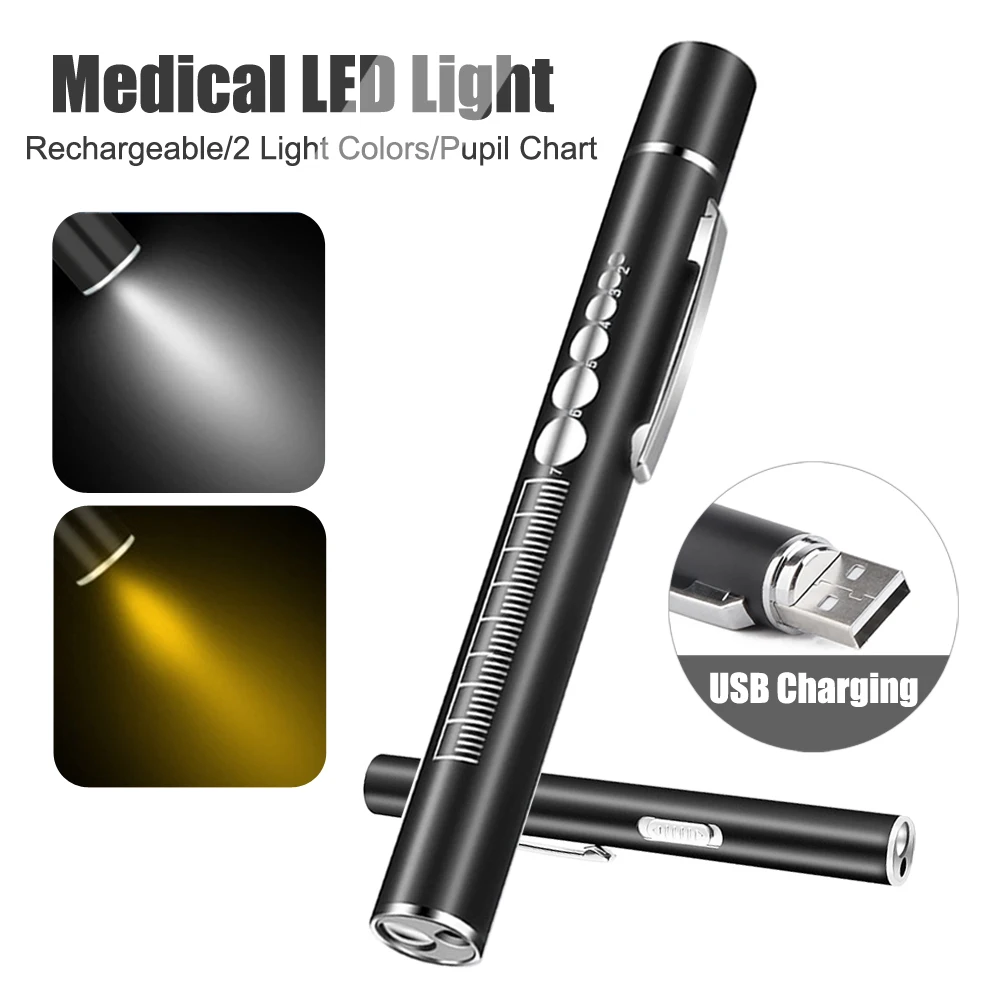 USB Rechargeable Medical LED Pen Light Nurse Doctor Flashlight Torch Lamp Pocket Oral Ear Eye ENT Examination Otoscope Penlight