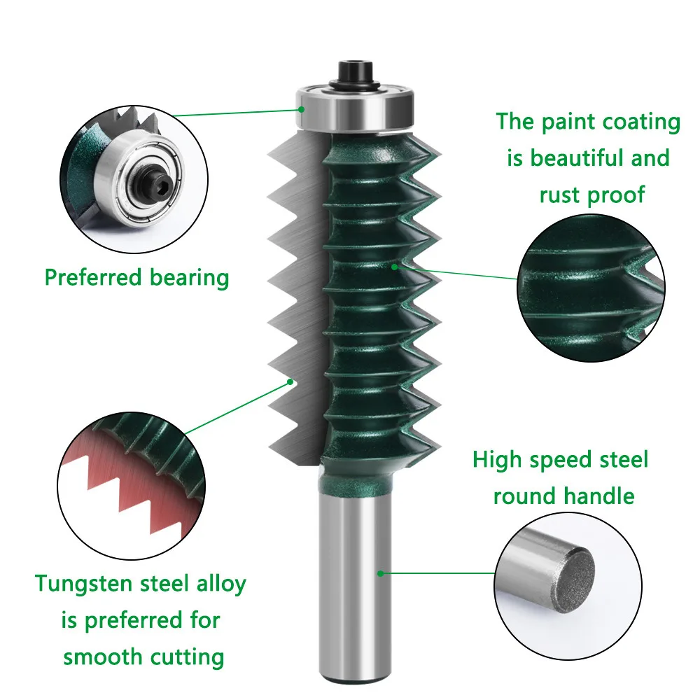 LAV IE 1pc 12mm Shank Multi-Tooth Tongue & Groove Router Bit, Profile Cutter, Slotting Cutter, Wavy Joint Cutter, Dark Green