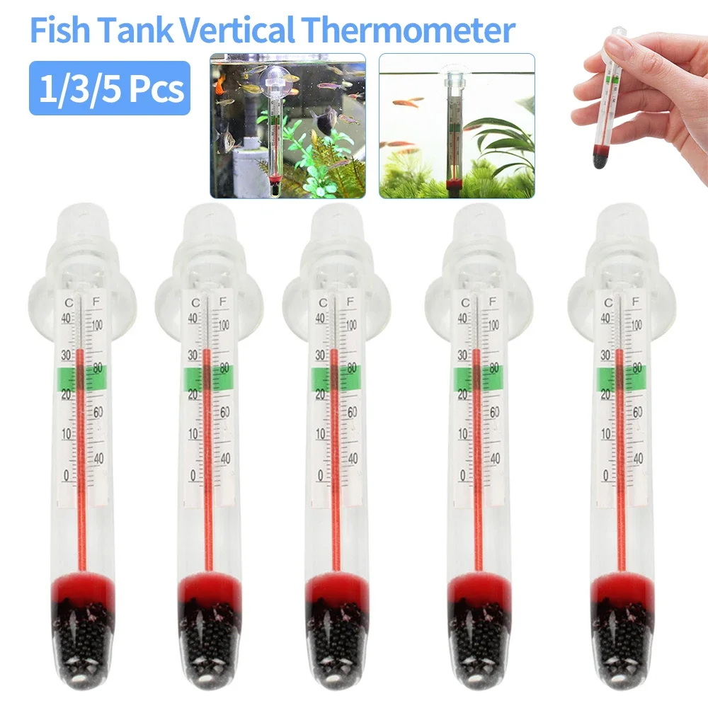 1/3/5Pcs Floating Aquarium Thermometer Fish Tank Glass Temperature Measuring Tool With Suction Cup Fahrenheit Celsius Accessory