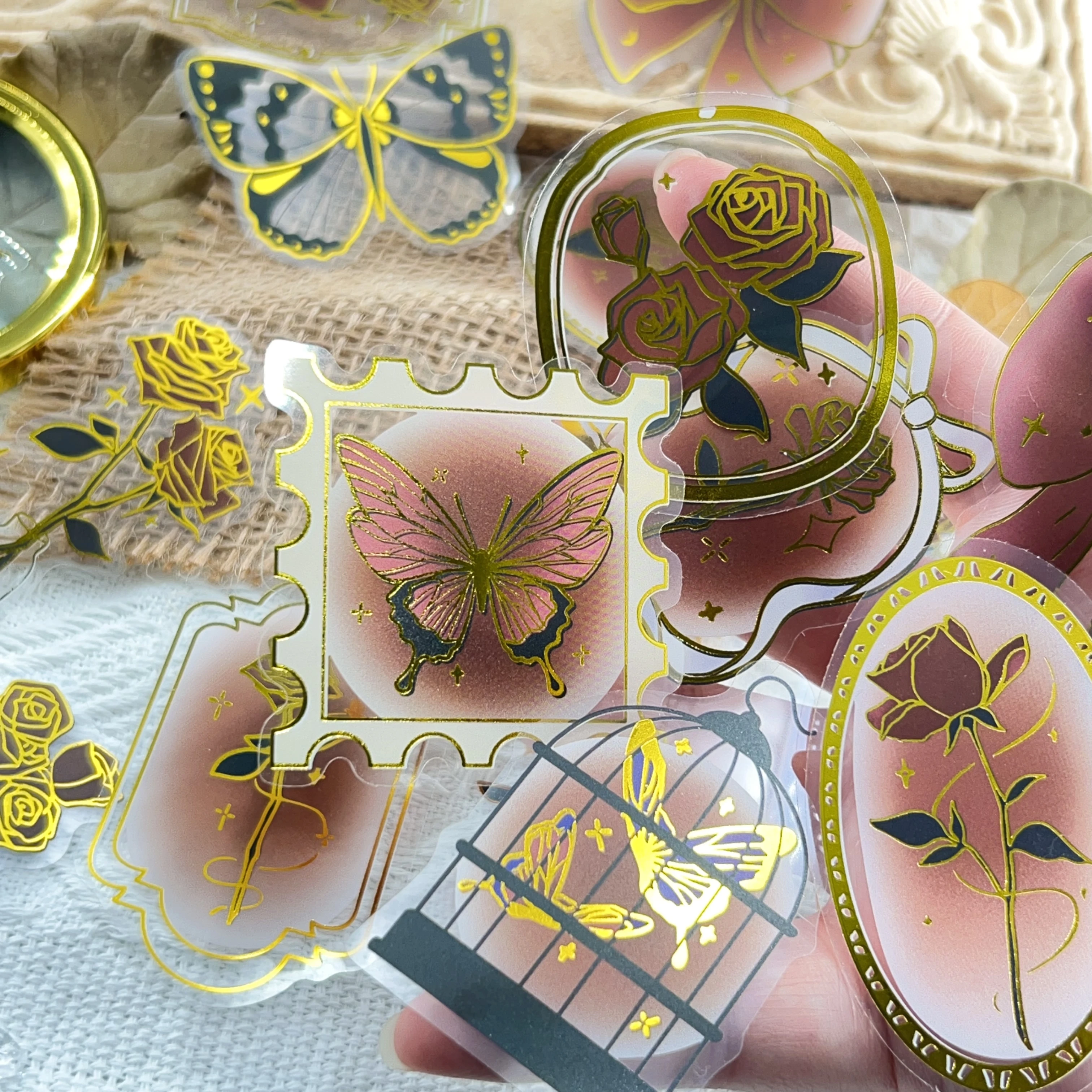 50 adesivi in PET con stampa a caldo per diario rosa vintage, custodie decorative fai da te per telefoni, scrivanie, caschi, adesivi regalo impermeabili