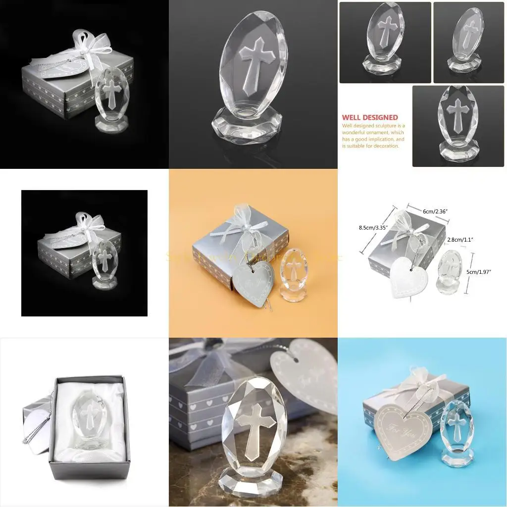 

D46E Crystal Crossed Traditional Standing Crossed On Base Clear Glass Tabletop Figurine