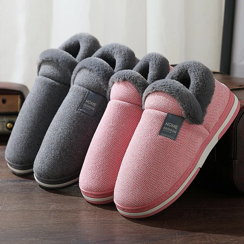 Big Size Slippers Home Men's Winter Shoes Soft Thick Plush Warm Slippers Non Slip Women Couples Slides Bedroom Indoor Footwear