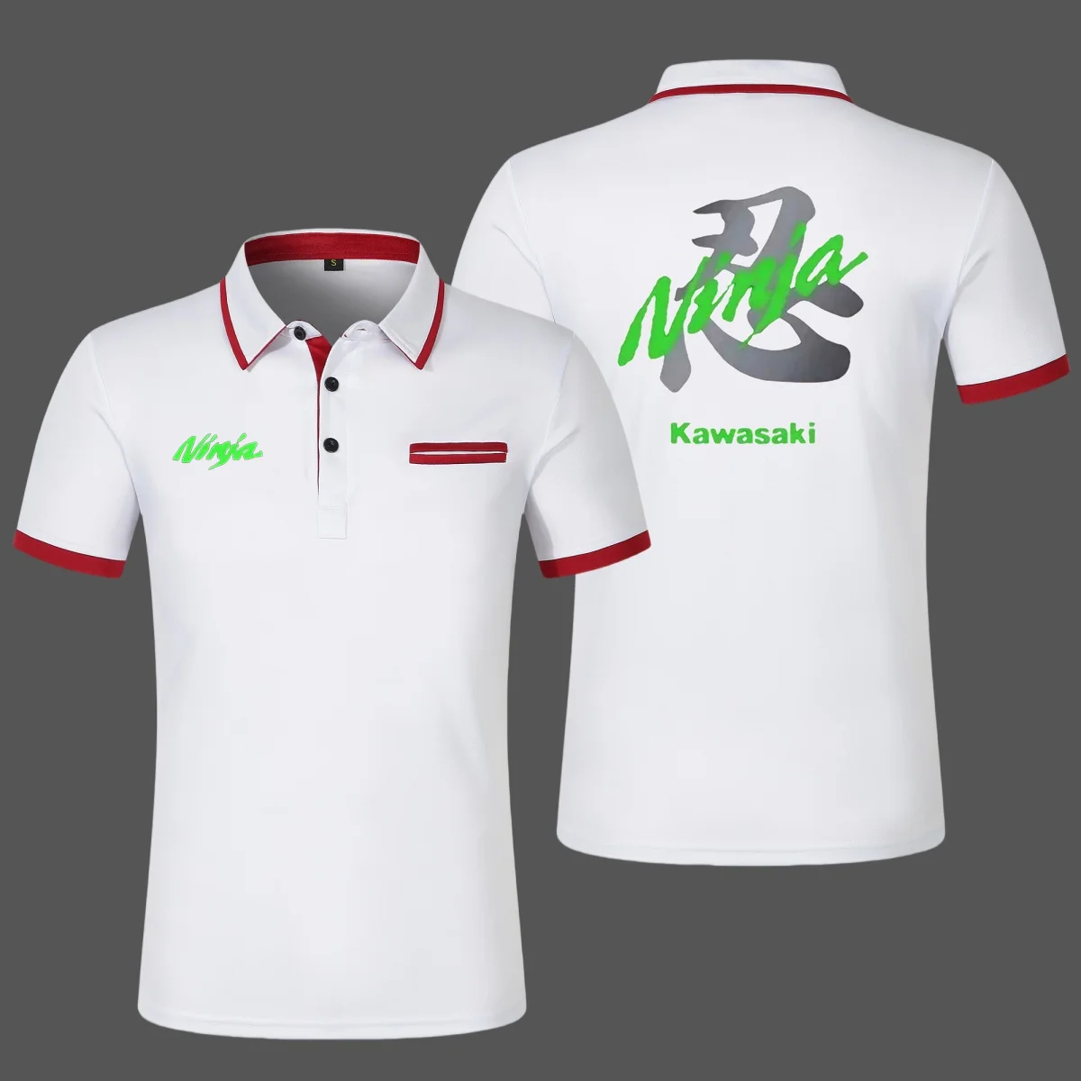 أزياء عارضة الرجال قميص بولو قصيرة الأكمام كاواساكي دراجة نارية مطبوعة تي شيرت بياقة زائد حجم أعلى التجارة الإلكترونية عبر الحدود