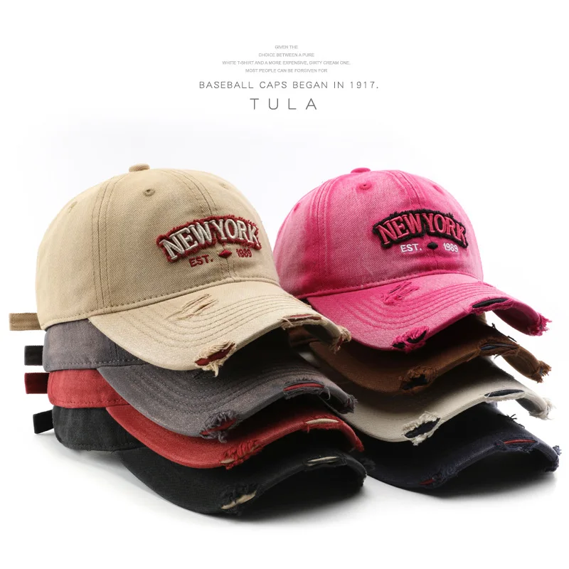 

Japanese washed hole soft top letter embroidered baseball cap outdoor sun protection and sunshade female peaked hat