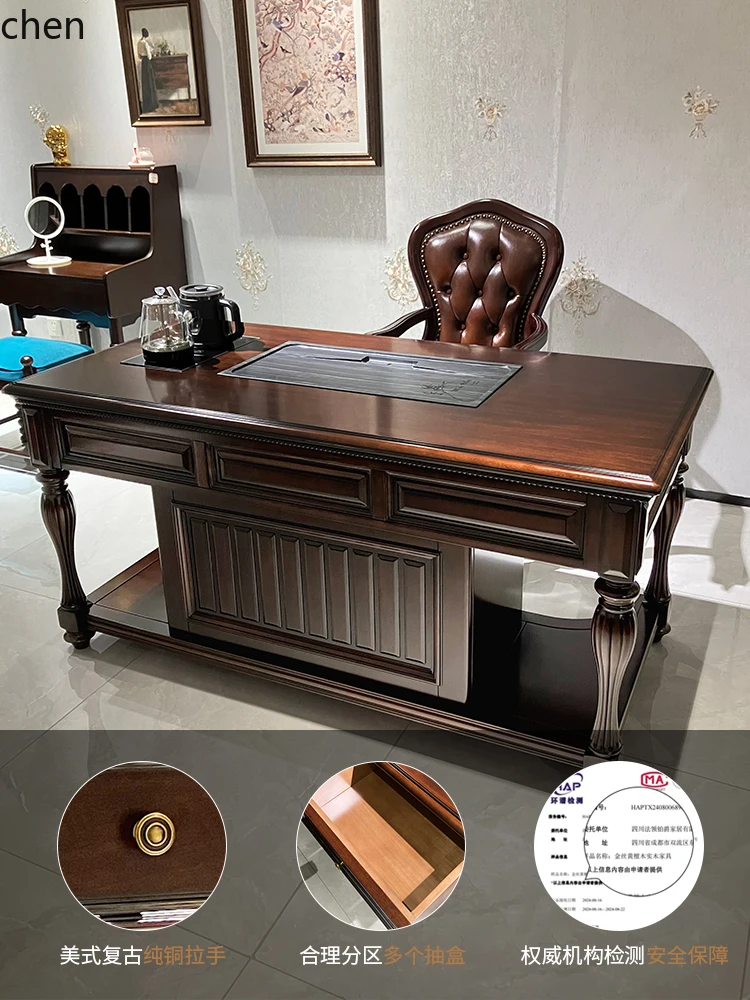 ZML Solid Wood Tea Table for Home Use with Integrated Kettle, Tea Brewing Table, Solid Wood Living Room Table and Chair Set